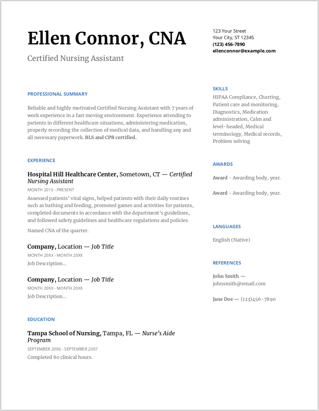 Resume Writing For CNAs Skills Qualifications And Experience